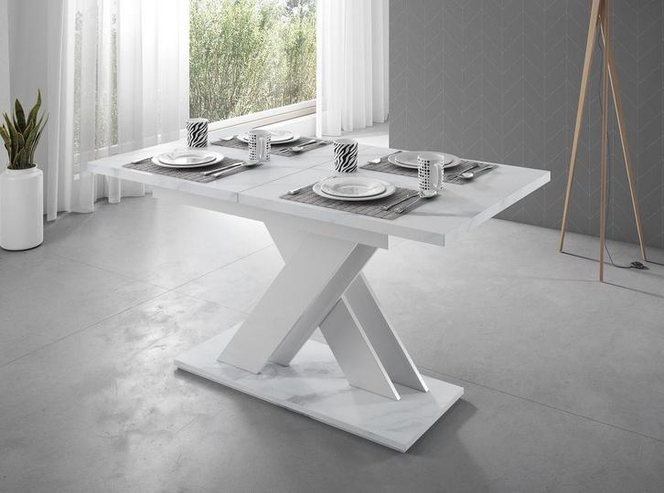 Eetkamertafel - Wit marmerlook - Uitschuifbare eettafel, Huis en Inrichting, Tafels | Eettafels, Nieuw, 50 tot 100 cm, Verzenden