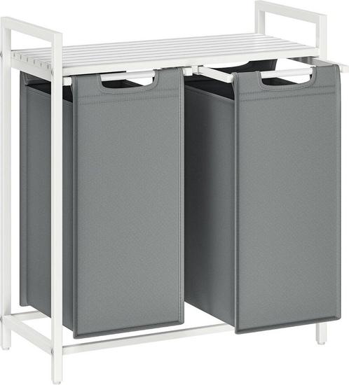 Wasmand - 92 liter (2x 46liter) wit met grijs - 73x33x72 cm, Huis en Inrichting, Badkamer | Badkamermeubels, Verzenden