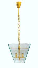 Plafondlamp - - Hanglamp van geslepen glas en messing in de, Antiek en Kunst