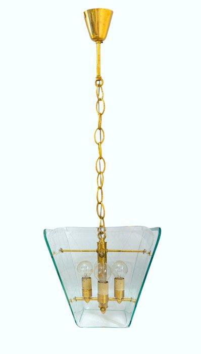 Plafondlamp - - Hanglamp van geslepen glas en messing in de, Antiek en Kunst, Curiosa en Brocante