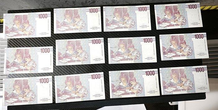 Italië. - 12 x 1.000 Lire Montessori - serie sostitutive -, Postzegels en Munten, Bankbiljetten | Europa | Niet-Eurobiljetten