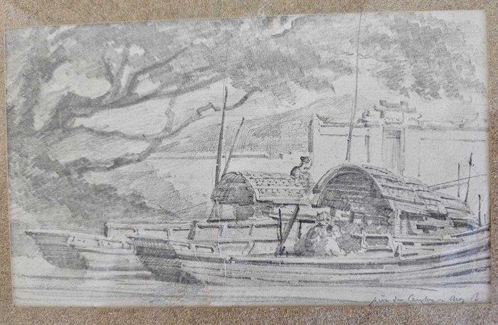 Auguste Borget (1808-1877) - Prés de Canton, Antiek en Kunst, Kunst | Schilderijen | Klassiek