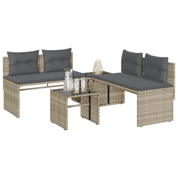 vidaXL 4-delige Loungeset met kussens poly rattan lichtgrijs, Tuin en Terras, Tuinsets en Loungesets, Loungeset, Nieuw, Verzenden