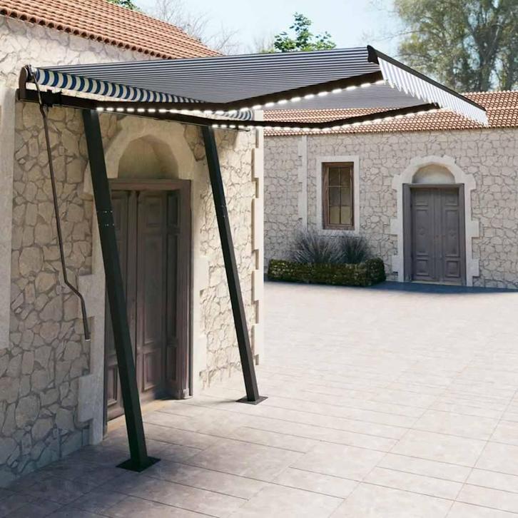 vidaXL Luifel handmatig uittrekbaar met LED 3x2,5 m blauw en, Jardin & Terrasse, Protection solaire, Envoi