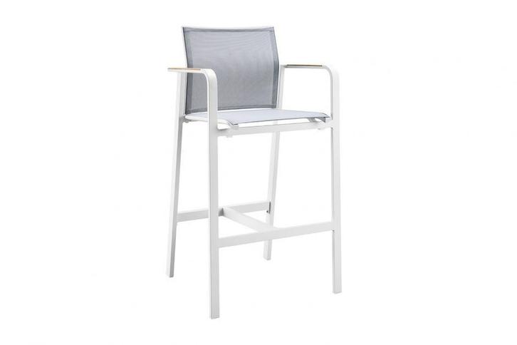 Suns Tutti bar stoel matt white - grey met teak armleggers, Tuin en Terras, Tuinsets en Loungesets