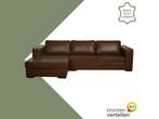 Leren hoekbank Fine - 2 zits arm rechts + longchair links -, Ophalen of Verzenden
