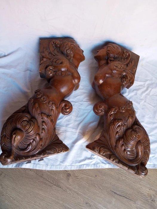 Beeld, ninfee - 48 cm - Hout, Antiek en Kunst, Antiek | Keramiek en Aardewerk