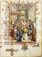 Medieval Illuminated Manuscript - PAINTED ON PARCHMENT -, Antiek en Kunst