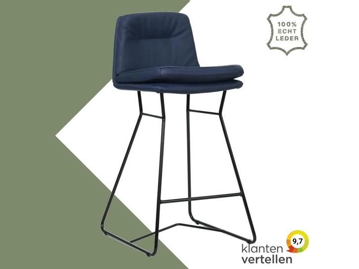 Leren barkruk Candy laag - Toledo Kobalt (blauw), Maison & Meubles, Tabourets de bar, Enlèvement ou Envoi