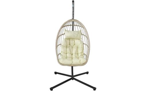 Moderne inklapbare egg chair - Crème zwart, ruimtebespare.., Huis en Inrichting, Stoelen, Nieuw, Ophalen of Verzenden