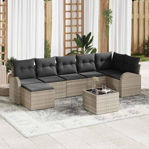 vidaXL Tuinbank Set met kussen 8 pcs Lichtgrijs Poly rattan, Tuin en Terras, Tuinsets en Loungesets, Nieuw, Verzenden