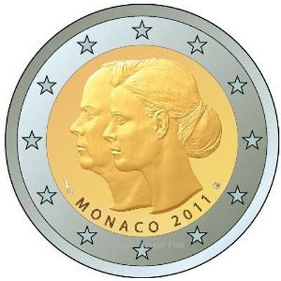 Monaco 2 Euro 2011 Hochzeit Charlene en Albert bfr, Postzegels en Munten, Munten | Europa | Euromunten, België, Verzenden