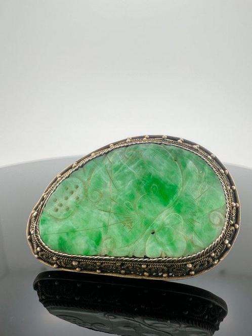 Zonder Minimumprijs - Broche Zilver, Jade - Antieke Chinese, Handtassen en Accessoires, Antieke sieraden
