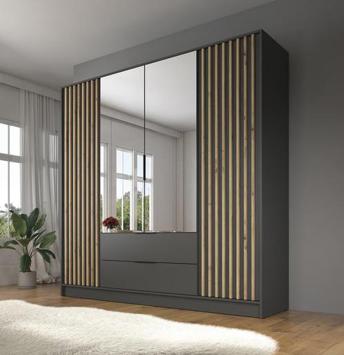 Kledingkast Eiken antraciet 206x51x200 Garderobekast spiegel, Huis en Inrichting, Kasten | Overige, Nieuw, Verzenden