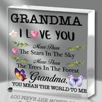 Plaquette vierkant epoxy met bloem en vlinder grandma i love, Nieuw