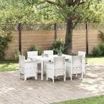 vidaXL Tuin Eettafel Set 7 pcs Wit Polt riet, Tuin en Terras, Verzenden, Nieuw