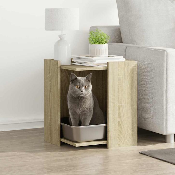 vidaXL Kattenbakkast 42x42x51 cm bewerkt hout sonoma, Dieren en Toebehoren, Katten-accessoires, Nieuw, Verzenden
