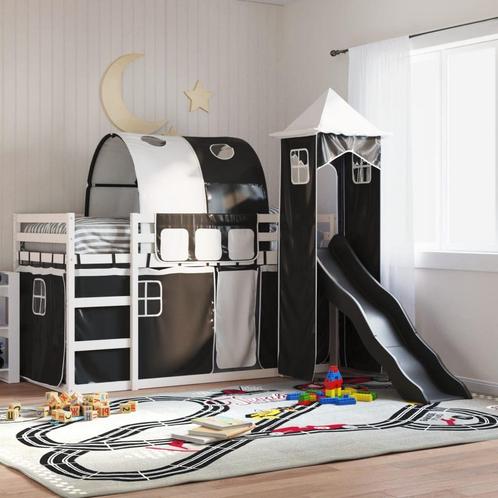vidaXL Stapelbed met glijbaan en gordijnen wit en zwart, Huis en Inrichting, Slaapkamer | Bedden, Nieuw, Verzenden