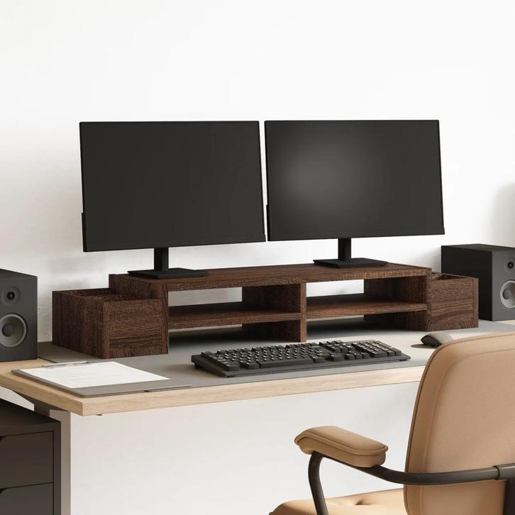 vidaXL Monitorstandaard met opbergruimte 100x27x15 cm hout, Computers en Software, Overige Computers en Software, Nieuw, Verzenden
