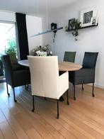 Set van 6 leren eetkamerstoelen met wieltjes en hoge rug, Huis en Inrichting, Ophalen of Verzenden, Nieuw, Eén