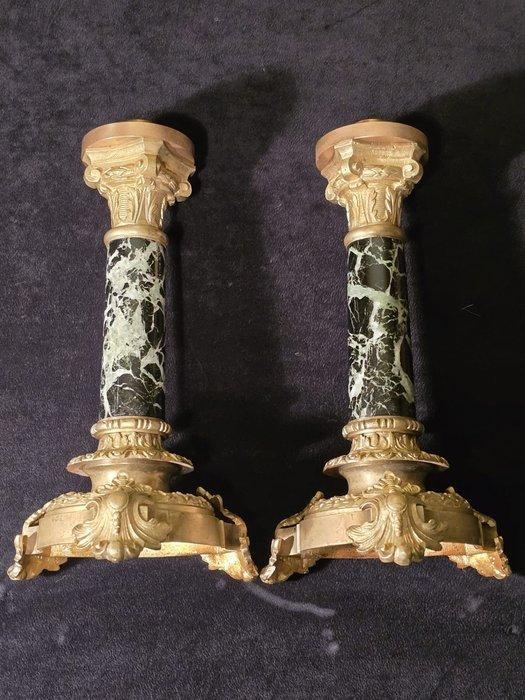 Kaarsenhouder (2) - Marmer, Brons - Kandelaren marmer brons, Antiek en Kunst, Antiek | Overige Antiek