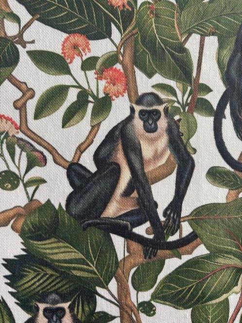 PORTRAIT DUN GIBBON Tissu exclusif en polycoton Panama, Antiek en Kunst, Antiek | Tapijten, Tafelkleden en Textiel