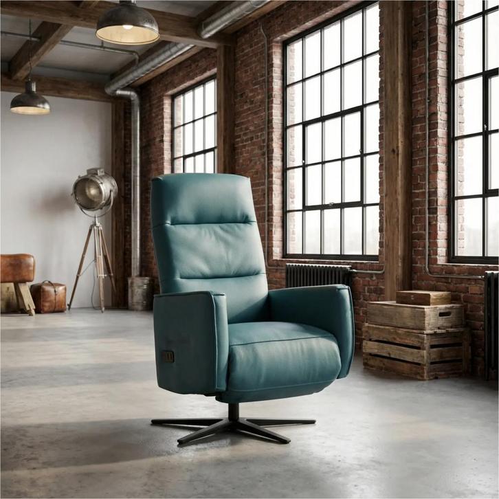 Leren handmatige relaxfauteuil Pride - Toledo Turquoise, Maison & Meubles, Fauteuils, Enlèvement ou Envoi