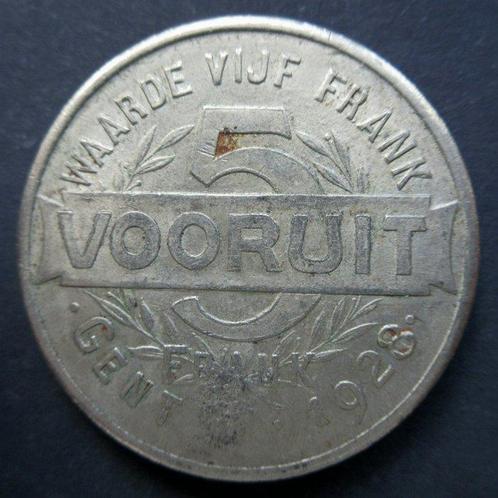 België, Gent. Albert I. 5 Frank Vooruit 1928/1921 Overslag, Postzegels en Munten, Munten | Nederland