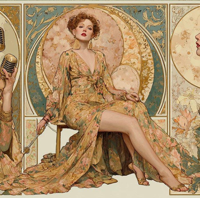 I_KONIQ - Art nouveau jazz singer portrait, Huis en Inrichting, Overige Huis en Inrichting