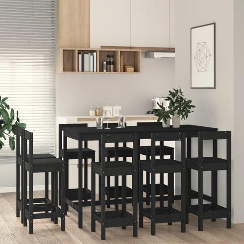vidaXL 9-delige Barset massief grenenhout zwart, Huis en Inrichting, Complete eetkamers, Nieuw, Verzenden