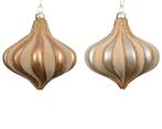 Kerstballen druppelvorm 10 cm flock goud en beige, Huis en Inrichting, Nieuw