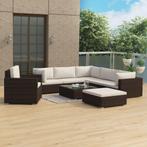 vidaXL 8-delige Loungeset met kussens poly rattan bruin, Tuin en Terras, Verzenden, Nieuw, Loungeset