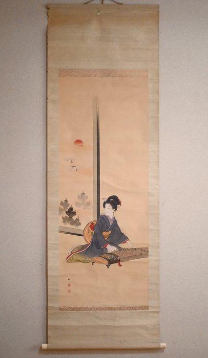 Japanse schoonheid - Een vrouw in een kimono die de koto, Antiek en Kunst, Antiek | Overige Antiek