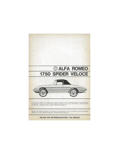 1968 ALFA ROMEO SPIDER 1750 VELOCE BIJLAGE INSTRUCTIEBOEKJ.., Auto diversen, Handleidingen en Instructieboekjes, Ophalen of Verzenden