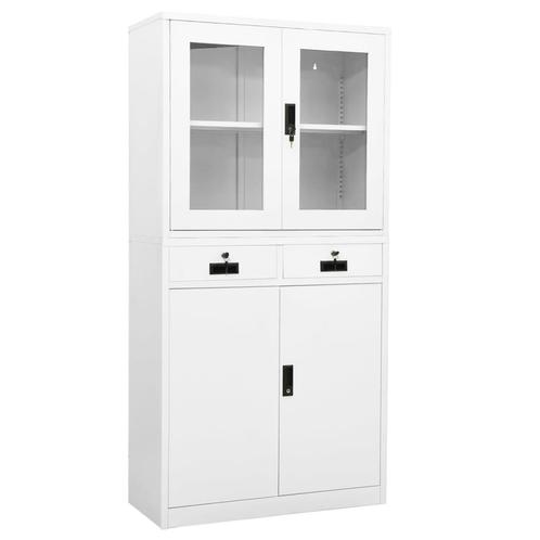 vidaXL Kantoorkast 90x40x180 cm staal en gehard glas wit, Huis en Inrichting, Kasten | Overige, Nieuw, Verzenden