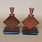 Kandelaar (2) - Hout, Koper, Glas