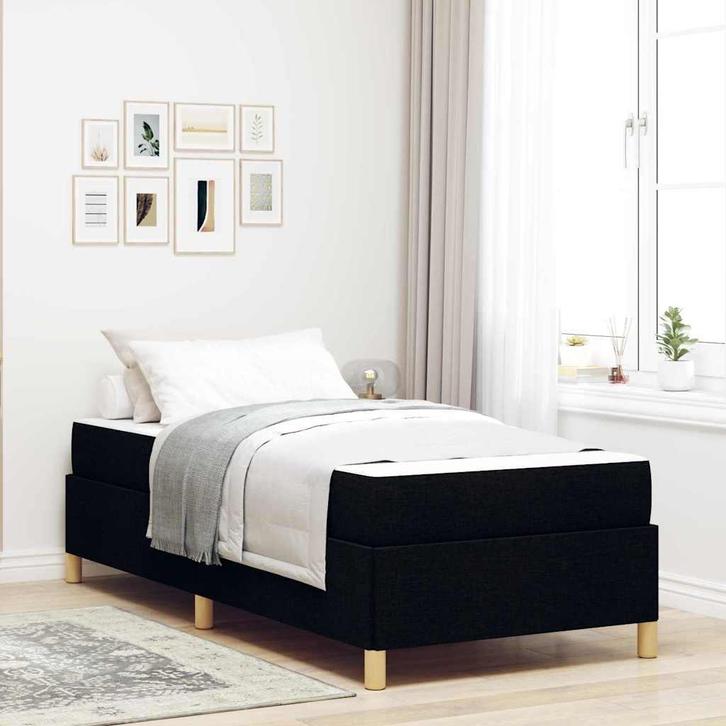 vidaXL Boxspring bed Zwart en Wit en Zwart 100 x 200 cm Stof, Huis en Inrichting, Slaapkamer | Bedden, Nieuw, Verzenden