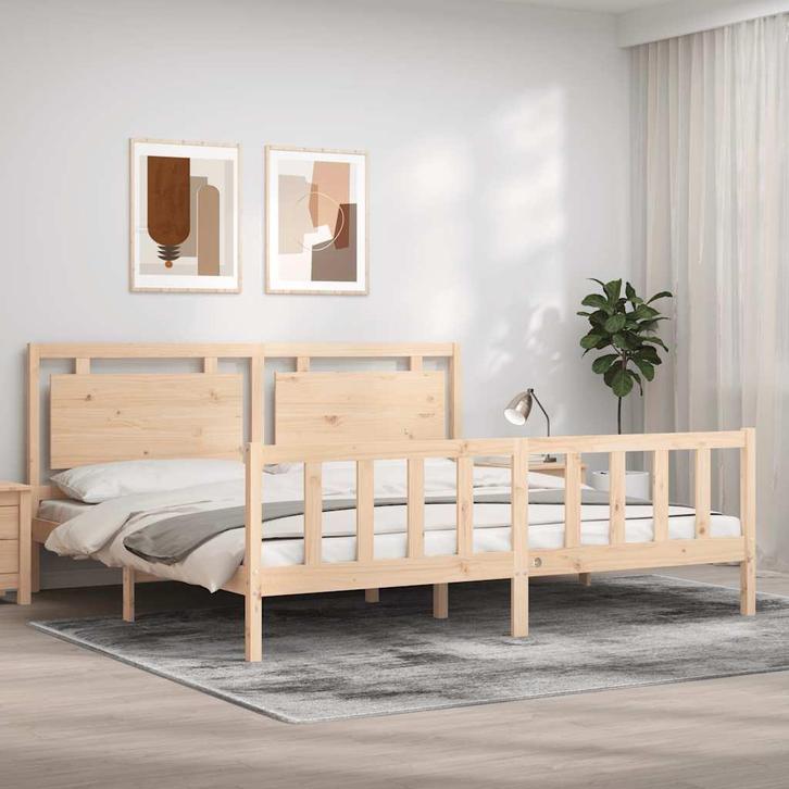vidaXL Bedframe met hoofdbord massief hout 180x200 cm, Huis en Inrichting, Slaapkamer | Bedden, Nieuw, Verzenden