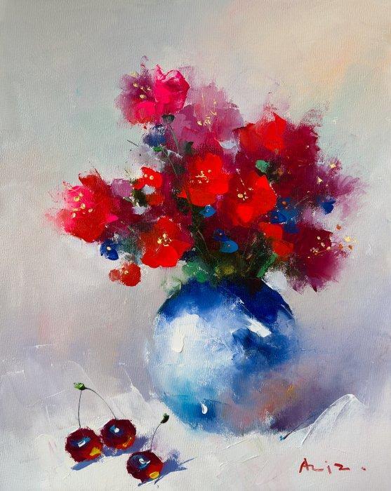 Aziz Sulaimanov - Red bouquet, Antiek en Kunst, Kunst | Schilderijen | Modern