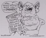 Pentekening Amerika - Barack Cheney (lijst optie), Antiek en Kunst, Verzenden