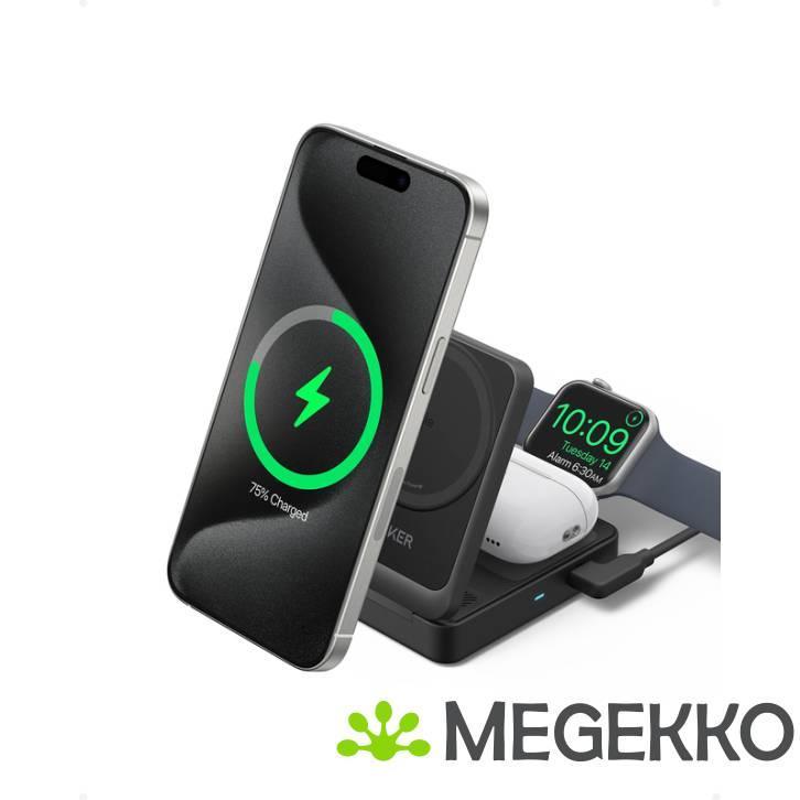 Anker MagGo Draadloze Lader Standaard 15W 3-in-1 Zwart, Computers en Software, Pc- en Netwerkkabels, Nieuw, Verzenden