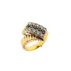 18 Krt. Gouden ring met diamant en saffier | 0,50 ct., Gebruikt, Overige kleuren, Ophalen of Verzenden, Kleiner dan 17