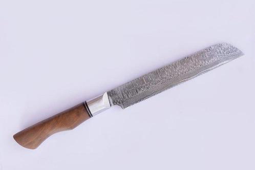Keukenmes - Hout, Damascusstaal - Italië - Broodmes N3, Antiek en Kunst, Antiek | Keukengerei