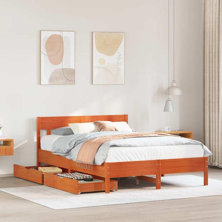 vidaXL Bed met matras massief grenenhout wasbruin 140x190 cm, Maison & Meubles, Chambre à coucher | Lits, Envoi