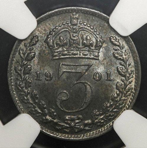 Verenigd Koninkrijk. Victoria. 3 Pence 1901 - NGC MS65, Postzegels en Munten, Munten | Europa | Niet-Euromunten