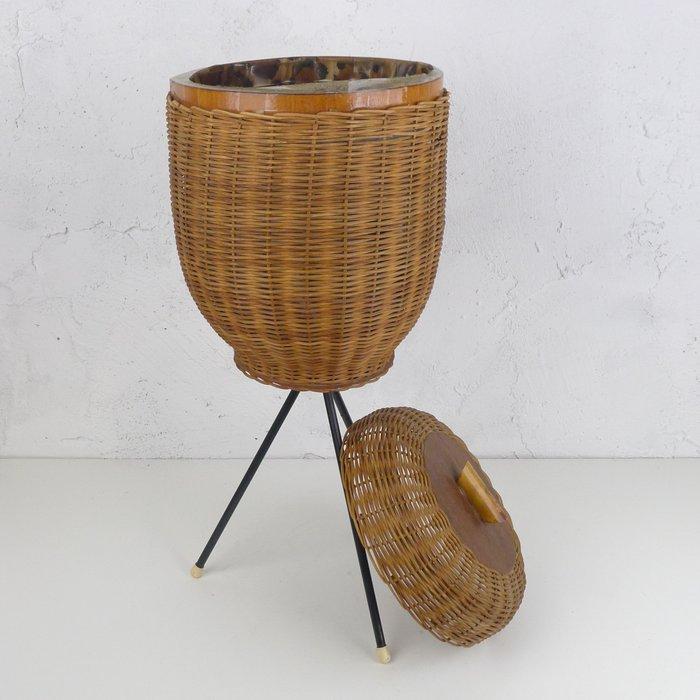 Mand - Hout, Metaal, Wicker - Vloer opbergbox, Antiek en Kunst, Kunst | Designobjecten