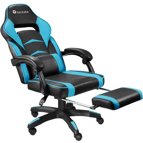 tectake Racing bureaustoel Comodo met voetsteun - zwart/azuu, Huis en Inrichting, Bureaus, Verzenden