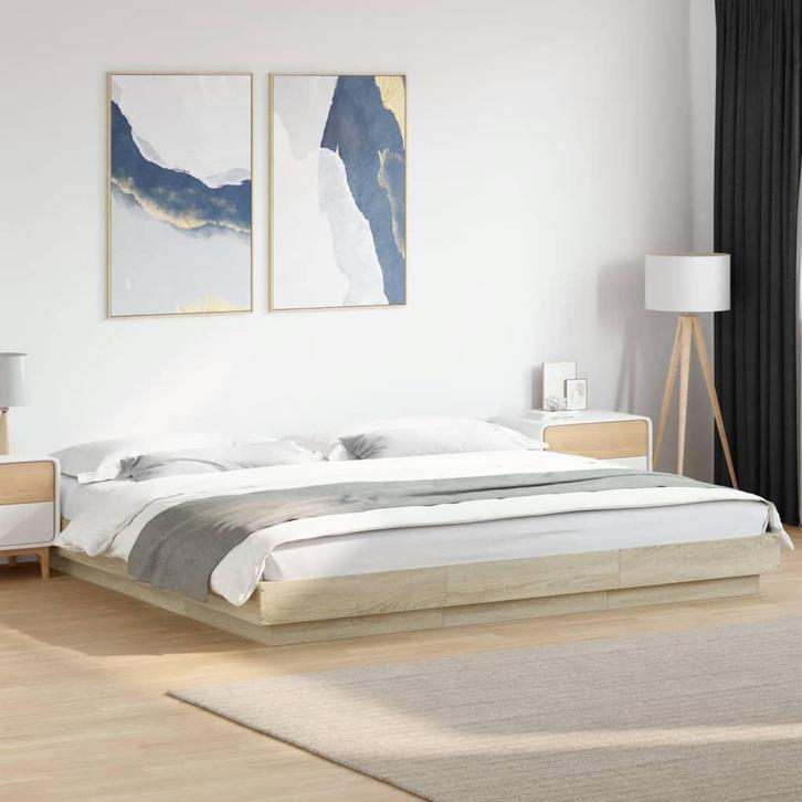 vidaXL Bedframe bewerkt hout sonoma eikenkleurig 180x200 cm, Huis en Inrichting, Slaapkamer | Bedden, Nieuw, Verzenden