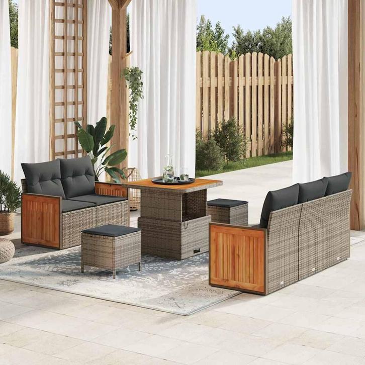 vidaXL Tuinbank Set 8 pcs Grijs Poly Riet en Poedergecoat, Tuin en Terras, Tuinsets en Loungesets, Nieuw, Verzenden