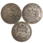 Peru, Venezuela. 3 Silver Standard Circulation Coins (2x 5, Postzegels en Munten